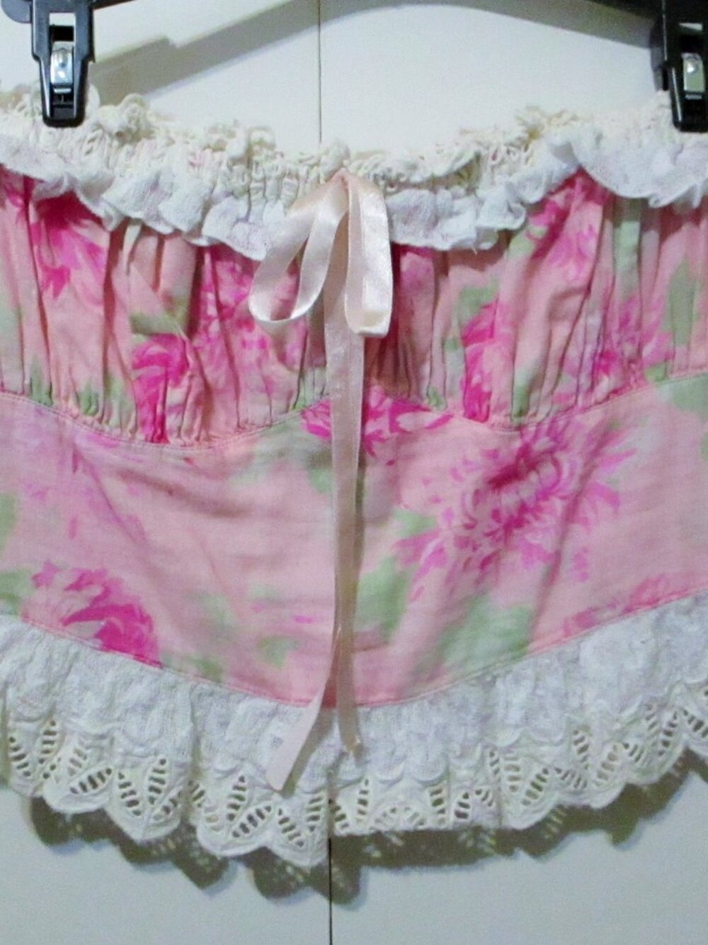 Free People Pink Floral Crochet Bustier Tube Crop Top Small EUC